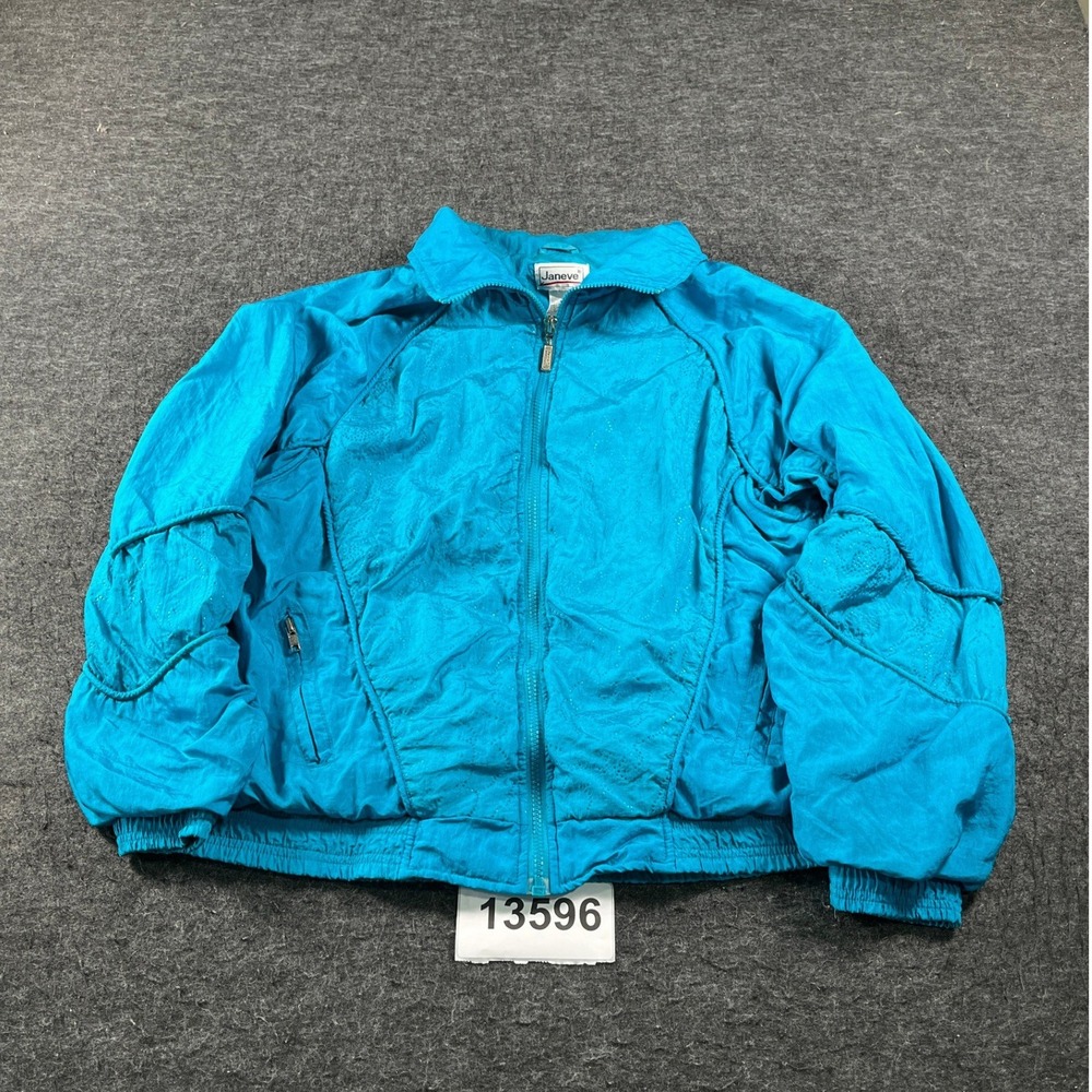 Janeve Windbreaker Jacket Women Medium Blue Excellent Vintage Zip Up Lightweight